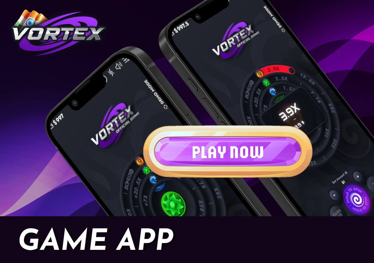 Mobile application for playing Vortex Game, fully accessible to players in India with real-money features.