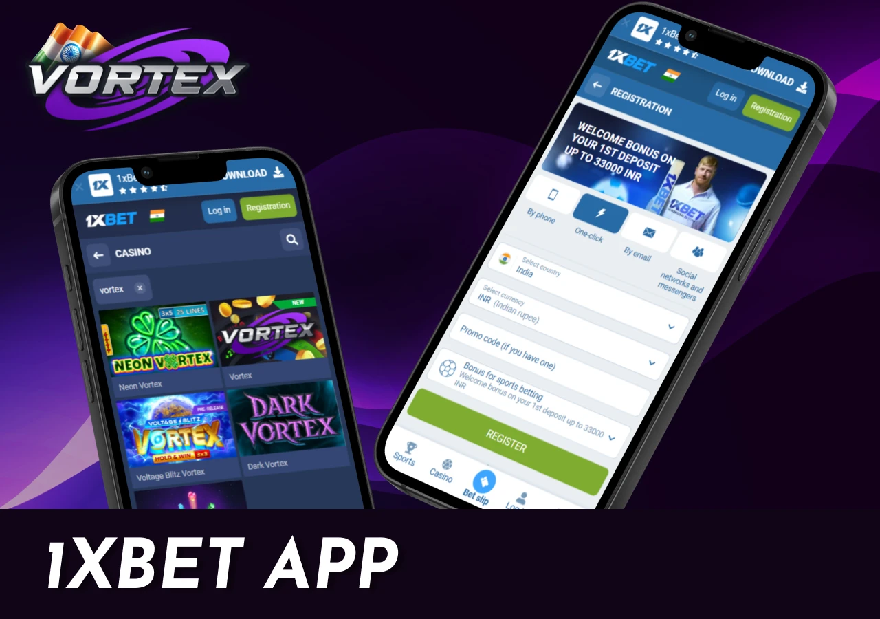 Vortex Game available in the 1xBet mobile app with full support for Indian users.